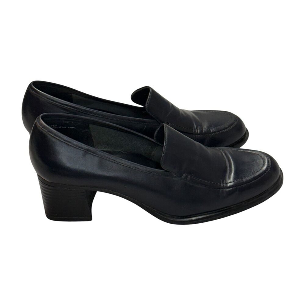 Just Libby Women's US 7.5B Loafer Black Leather Block Heel Casual Slip-On Shoes - Picture 4 of 7